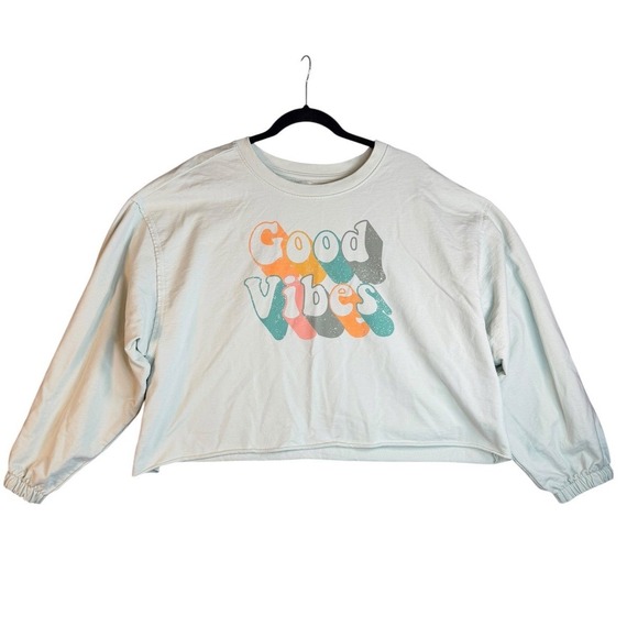 C&C California Tops - C&C California Good Vibes Cropped Sweatshirt Womens 1X Mint